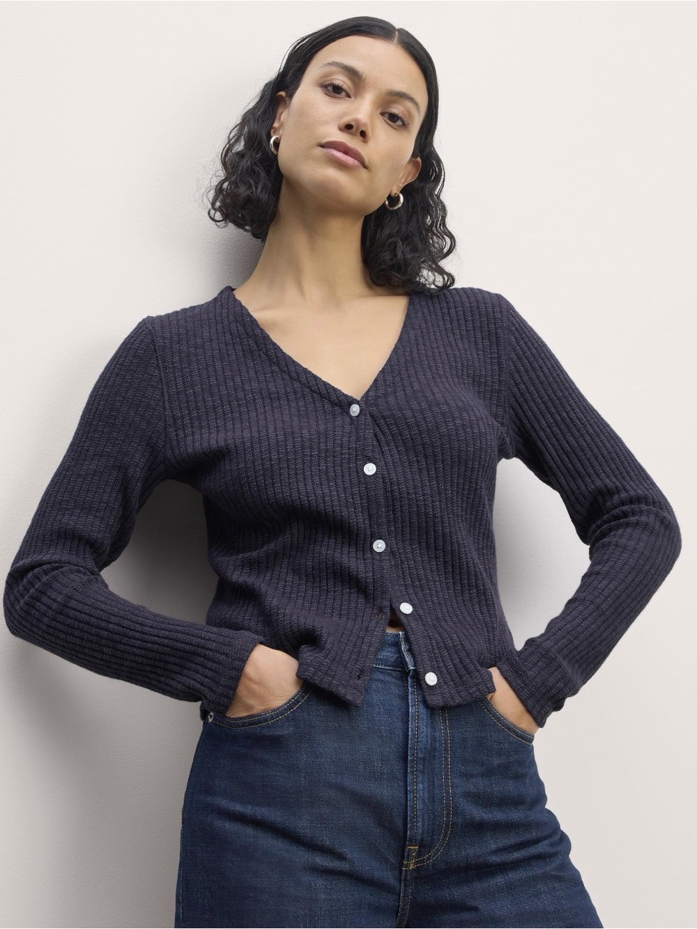 Everlane The Cozy Rib Cardigan Navy Size M NWT